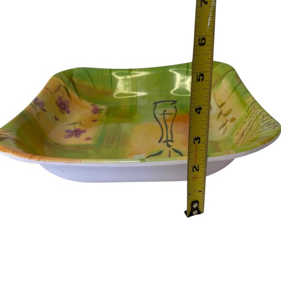 Square Melamine Serving Plate Floral Vase Green Purple Beach House Pic-nic 11" - Picture 4 of 5